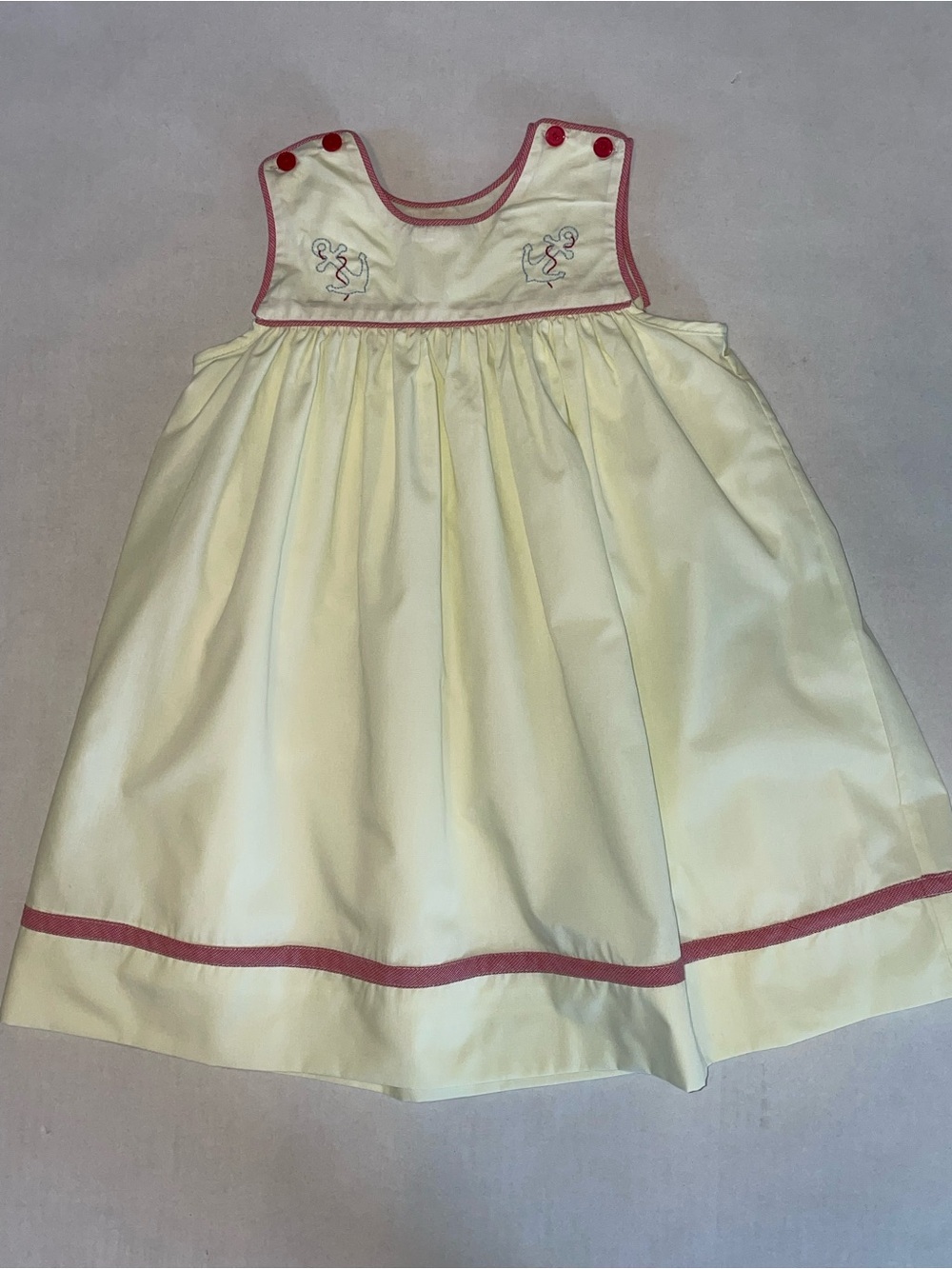 Lullaby Set Yellow Sleeveless Dress Embroidery Red Piping Vintage Style 3T